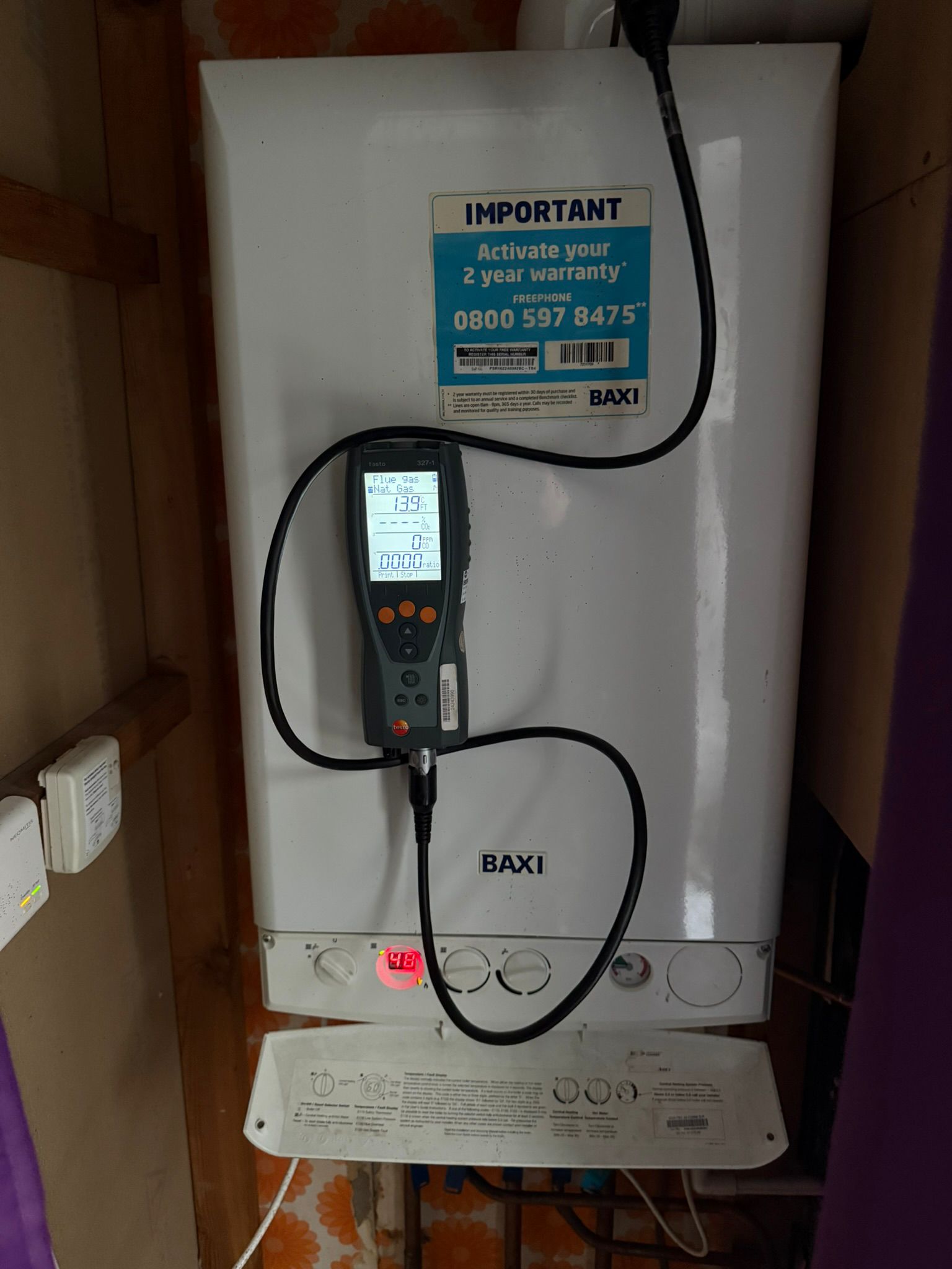 Baxi boiler service with testo analyser connected, Cardiff